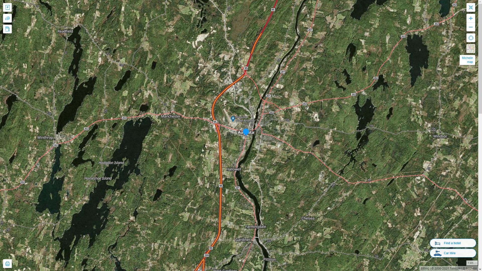 Augusta Maine Highway and Road Map with Satellite View